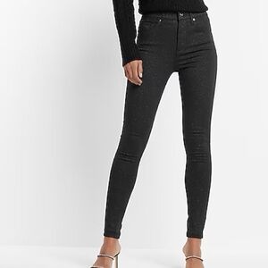 Express Women's High Rise Skinny Glitter Jeans - Black
